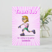 ローラースケートで滑る誕生日パーティーピンク サンキューカード (スタンド正面)