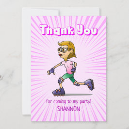 ローラースケートで滑る誕生日パーティーピンク サンキューカード