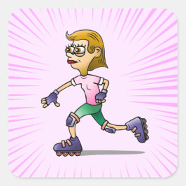 ローラースケートで滑る誕生日パーティーピンク スクエアシール