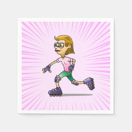 ローラースケートで滑る誕生日パーティーピンク スタンダードカクテルナプキン