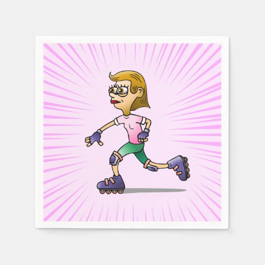 ローラースケートで滑る誕生日パーティーピンク スタンダードカクテルナプキン (正面)