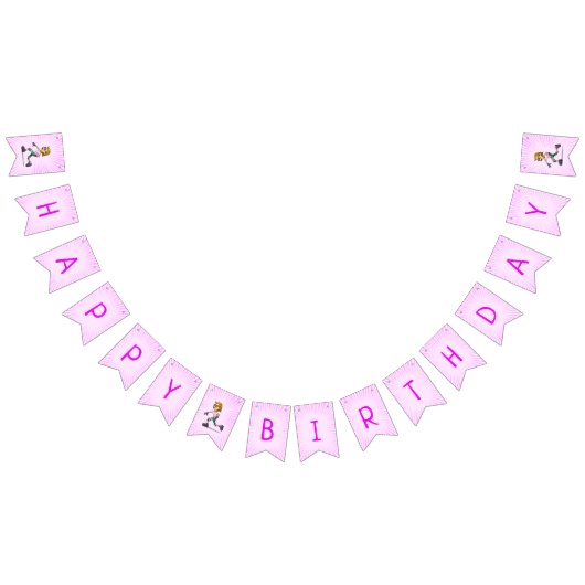 ローラースケートで滑る誕生日パーティーピンク バンティングフラッグ (全)