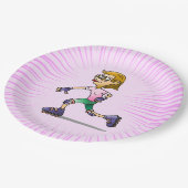 ローラースケートで滑る誕生日パーティーピンク ペーパープレート (アングル)