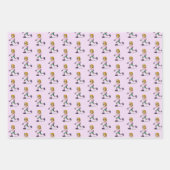 ローラースケートで滑る誕生日パーティーピンク ラッピングペーパーシート (正面)