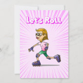 ローラースケートで滑る誕生日パーティーピンク 招待状 (正面)