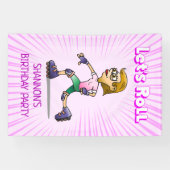 ローラースケートで滑る誕生日パーティーピンク 横断幕 (横)