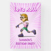 ローラースケートで滑る誕生日パーティーピンク 横断幕 (縦)