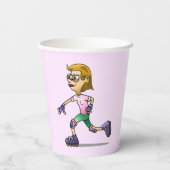 ローラースケートで滑る誕生日パーティーピンク 紙コップ (裏面)