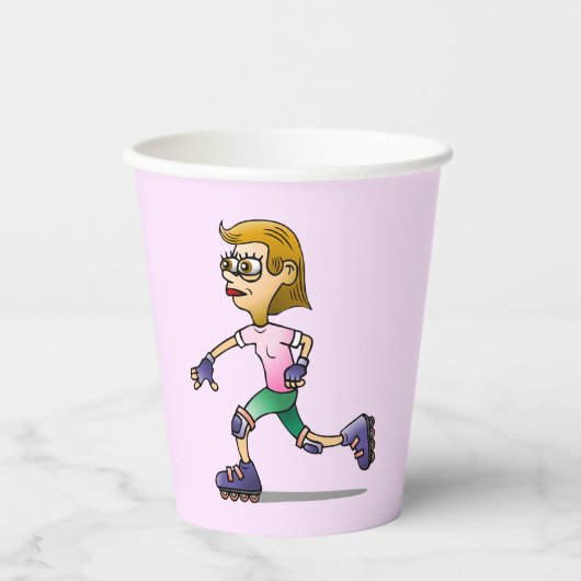 ローラースケートで滑る誕生日パーティーピンク 紙コップ (正面)