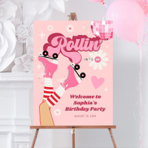 ローラースケートで滑る誕生日パーティーフォームボードサイン