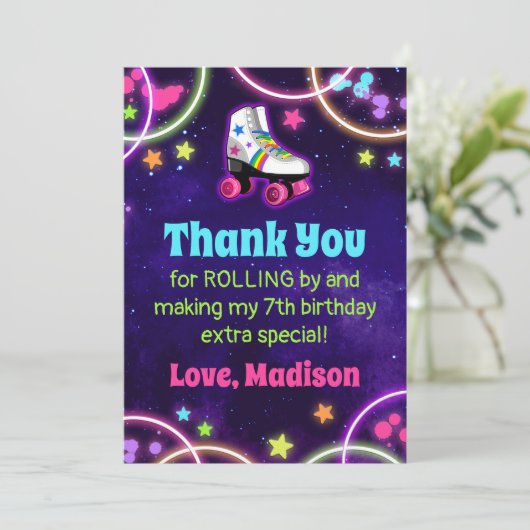 ローラースケートで滑る誕生日パーティーフラットサンキューカード サンキューカード (スタンド正面)