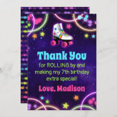 ローラースケートで滑る誕生日パーティーフラットサンキューカード サンキューカード (正面/裏面)