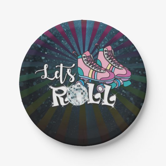 ローラースケートで滑る誕生日パーティープレート ペーパープレート (正面)
