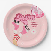 ローラースケートで滑る誕生日パーティーラウンド紙プレート ペーパープレート (正面)