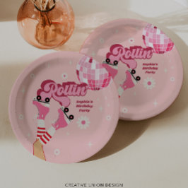 ローラースケートで滑る誕生日パーティーラウンド紙プレート ペーパープレート