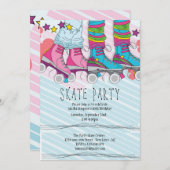 ローラースケートで滑る誕生日パーティー招待ネオン 招待状 (正面/裏面)