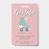 ローラースケートで滑る誕生日パーティー招待VIP バッジ (裏面)