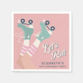 ローラースケートで滑る誕生日パーティー スタンダードカクテルナプキン (正面)