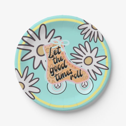 ローラースケートで滑る誕生日パーティー ペーパープレート (正面)