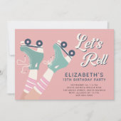 ローラースケートで滑る誕生日パーティー 招待状 (正面)