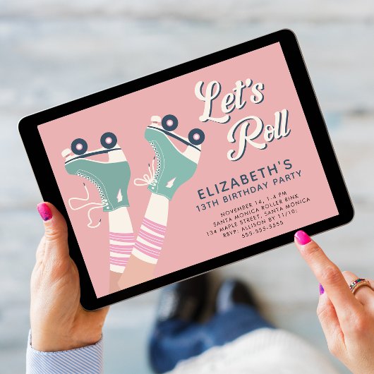 ローラースケートで滑る誕生日パーティー 招待状