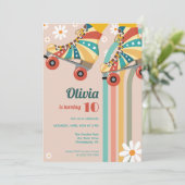 ローラースケートで滑る誕生日Groovyヒッピー 招待状 (スタンド正面)