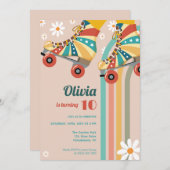 ローラースケートで滑る誕生日Groovyヒッピー 招待状 (正面/裏面)