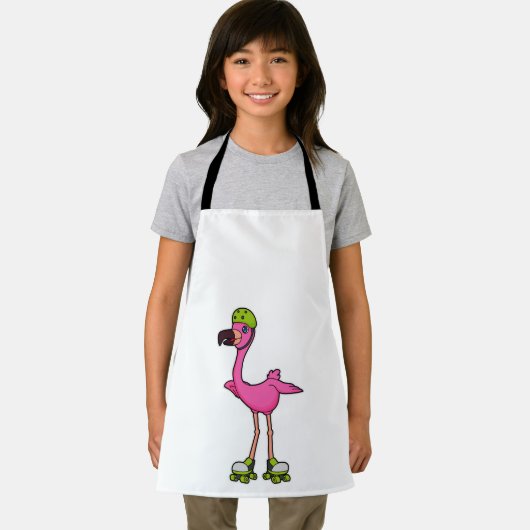 ローラースケートとヘルメット付きスケーターとしてのフラミンゴ エプロン (インサイチュ)
