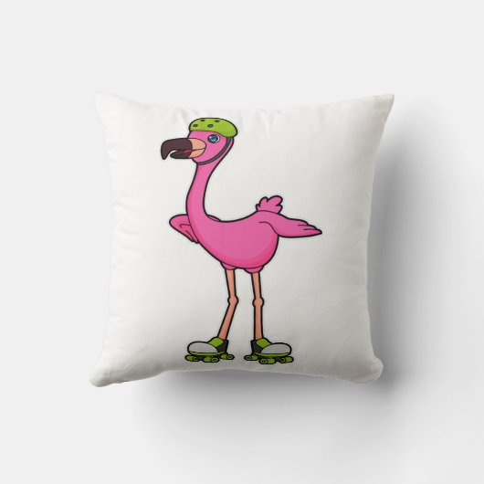 ローラースケートとヘルメット付きスケーターとしてのフラミンゴ クッション (裏面)