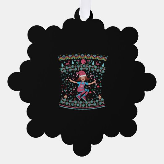 ローラースケートのクリスマスガール オーナメントカード (正面)