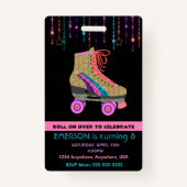 ローラースケートのパーティー、VIPのパス、招待状、グリッター バッジ (裏面)