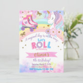 ローラースケートのユニコーンの女の子の誕生日招待状。 招待状 (スタンド正面)