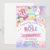ローラースケートのユニコーンの女の子の誕生日招待状。 招待状 (正面/裏面)