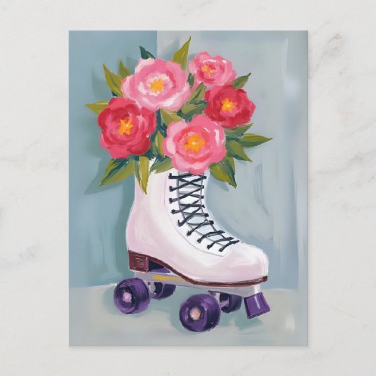 ローラースケートのローズ絵を描ブーケ ポストカード (正面)