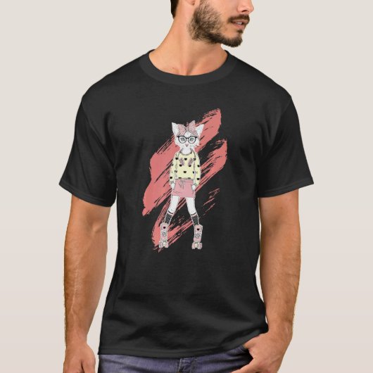 ローラースケートの猫セーター ローラースケーティング Tシャツ (正面)