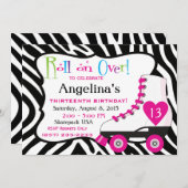 ローラースケートの誕生日パーティー招待状 招待状 (正面/裏面)