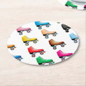 ローラースケートカラフルパターンレトロローラースケート ラウンドペーパーコースター (アングル)