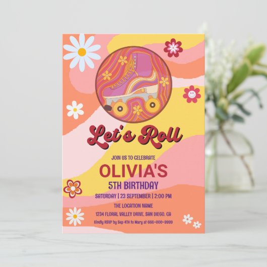 ローラースケートグルービーレトロガールバースデーパーティー 招待状 (スタンド正面)