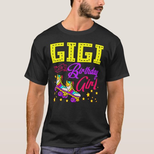 ローラースケートスケートで滑るスケーターGigiの誕生日 Tシャツ (正面)