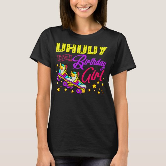 ローラースケートスケートで滑るダディーオブザ誕生日ガールS Tシャツ (正面)