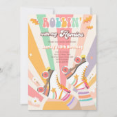 ローラースケートスケートで滑るレトロGroovy誕生日パーティー 招待状 (正面)