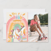 ローラースケートスケートで滑るレトロGroovy誕生日パーティーI 招待状 (正面)