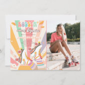 ローラースケートスケートで滑るレトロGroovy誕生日パーティーI 招待状 (正面)