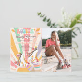 ローラースケートスケートで滑るレトロGroovy誕生日パーティーI 招待状 (スタンド正面)