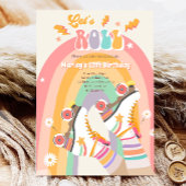 ローラースケートスケートで滑るレトロGroovy誕生日パーティーI 招待状