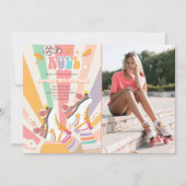 ローラースケートスケートで滑るレトロGroovy誕生日パーティーI 招待状 (正面)