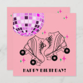 ローラースケートダービースケートで滑るピンクディスコ誕生日 (正面/裏面)