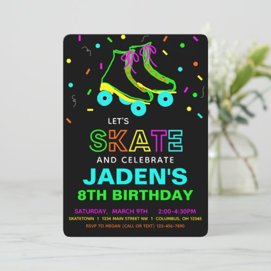 ローラースケートネオン誕生日パーティー 招待状 (スタンド正面)