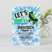 ローラースケートパーティの招待状ボーイ絞り染めブルー 招待状 (スタンド正面)