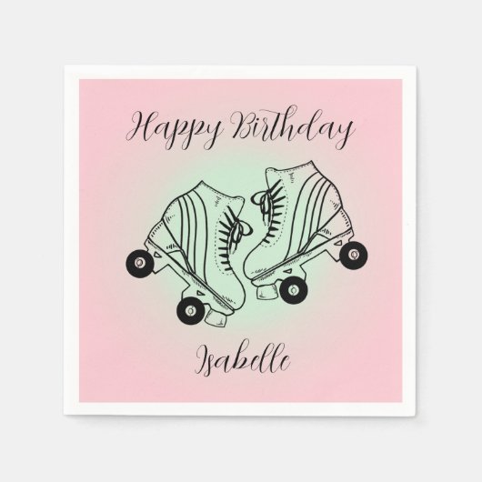 ローラースケートピンクグラデーションハッピーバースデー スタンダードカクテルナプキン (正面)